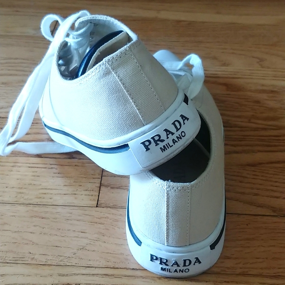 Prada Canvas Beige Pointy Toe Sneakers - Picture 2 of 4